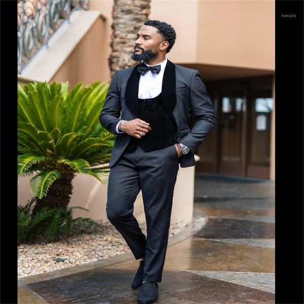 

black men suits 3 piece handsome velvet cotton formal lapel customized fit casual party suits vest+coat+pant1, White;black