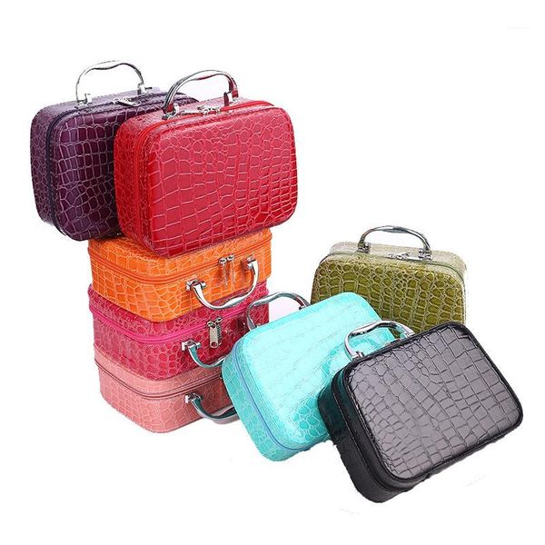 

large capacity portable cosmetic bag with mirror ladies makeup storage box makeup box square zipper bag1