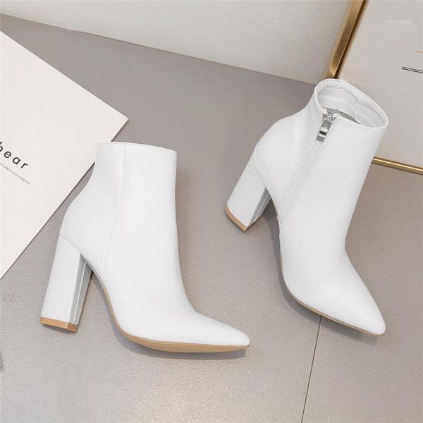 

2021 luxury designer women 10cm high heels western cowboy boots leather block white heels ankle boots chunky shoes1, Black