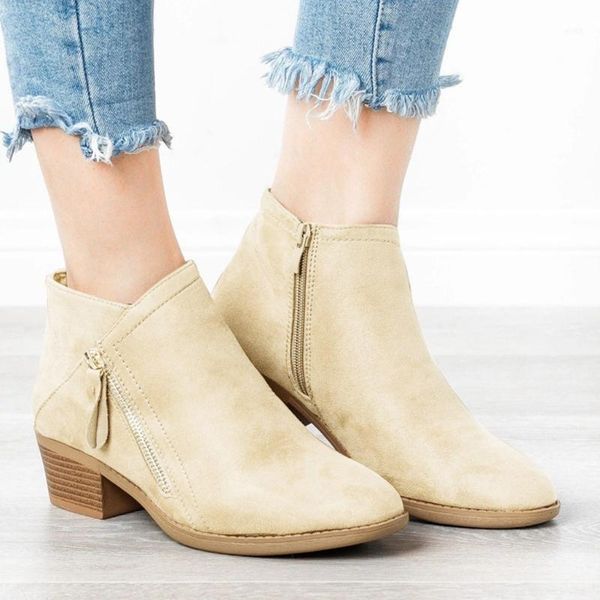 

boots autumn winter women solid european ladies shoes suede leather ankle with thick scrub size 35-431, Black