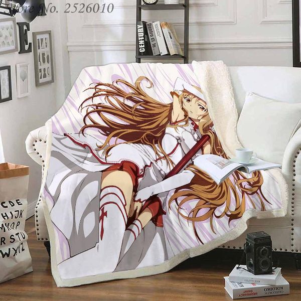 

throw blanket sword art online 3d velvet plush blanket bedspread for kids girls sherpa couch quilt cover travel 02
