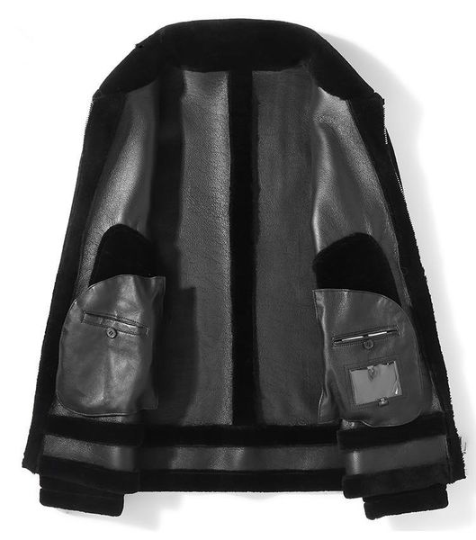 

100% wool coat winter men real sheep shearling fur coats streetwear men's leather jacket plus size p-1-8331 my1521, Black