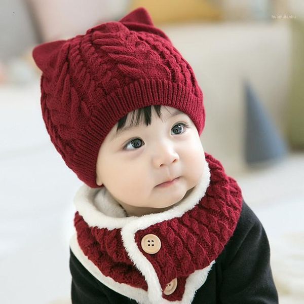 

red color cute baby scarf winter caps set warm knitting wool kids cap scarf set charming kid girl boy thick cute hats1