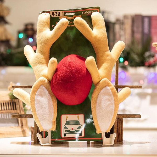 

2020 reindeer christmas decor car vehicle nose horn costume set rudolf christmas reindeer antlers red nose ornaments elk antler