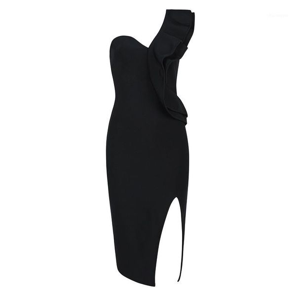 

celebrity black one shoulder open fork rayon bandage dress evening party dress1, Black;gray
