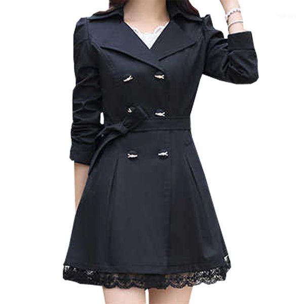

women clothing spring autumn double breasted md-long coat 2018 new fashion belt rench coat for women outwears trench1, Tan;black