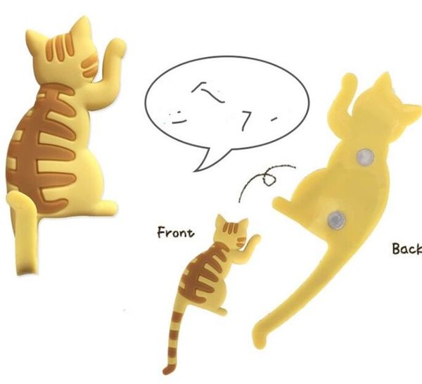 Gato bonito em forma de furar chaves de gancho ganchos sem traço desenhos animados magnéticos ímã de geladeira gadgets de casa nova chegada 4hb j2