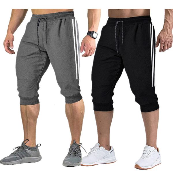 

summer large casual capris sports fitness shorts beach pants men's, White;black