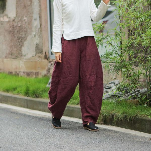 

autumn winter linen personalized knickerbockers loose casual yoga and cotton pants 60923, Black;white