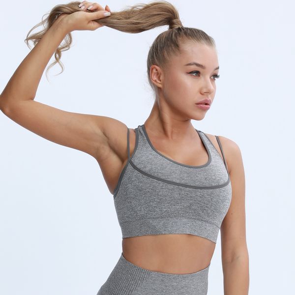 

2021 new women 2nd edition vital seamless strappy sport bra double layered medium support removable padding for workout yoga bl2l, Red;black