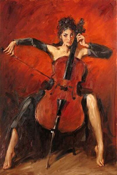 

nice young girl playing cello red-symphony home decoration oil paintings on canvas wall art pictures for wall decor 201020