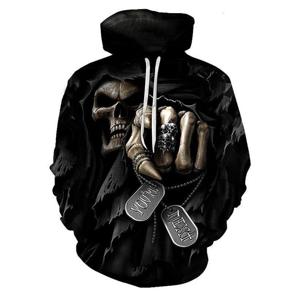

new gothic 3d love skull print hooded sweatshirt hip hop men's women's pullover hooded interesting skull hoodie men's, Black
