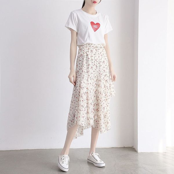 

irregular floral chiffon long paragraph of fairies summer impression beach high waist stretch a word skirt fas ck7z, Black