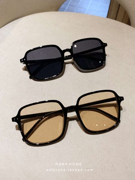 

men's summer light tan runahome spring and women's super large square face whitening anti ultraviolet sunglasses, White;black