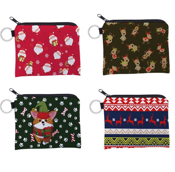 

2021 coin purse small change purse zipper pouch mini wallet coin bag for women with key chain deer flower print, Red;black