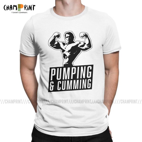 

sport novelty tees the original arnold schwarzenegger pumping & cumming t-shirt for men round collar cotton t shirts 4xl 5xl clothes
