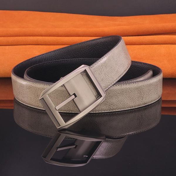 

designer leather belt men's leather light gray pin buckle youth head leather men's belt casual fashion hairdresser's belt, Black;brown