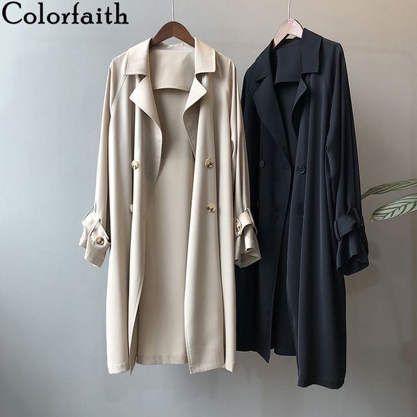 

colorfaith new 2020 autumn winter women's cargo windbreaker vintage outerwear buttons oversize trench elegant long t200908, Tan;black