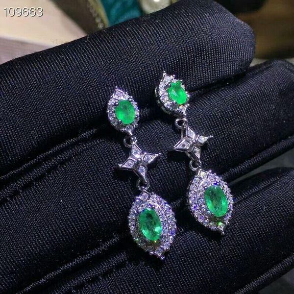 

dangle & chandelier [meibapj]natural columbia emerald green gemstone drop earrings real 925 silver fashion fine charm jewelry for women