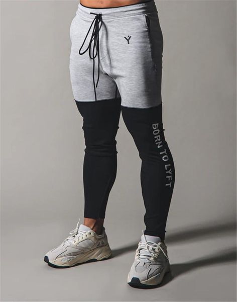 

2021 new brand skinny pants mens gym patchwork fitness male running track pants joggers sweatpants men sports training, Black