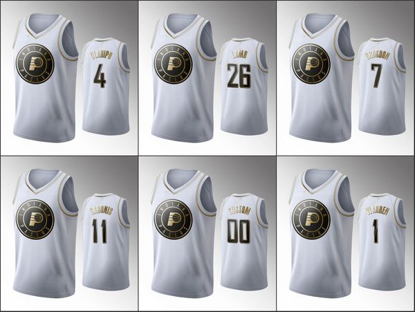 

indiana pacers men malcolm brogdon t.j. warren victor oladipo jeremy lamb white nba 2020 golden edition custom basketball jersey, Black