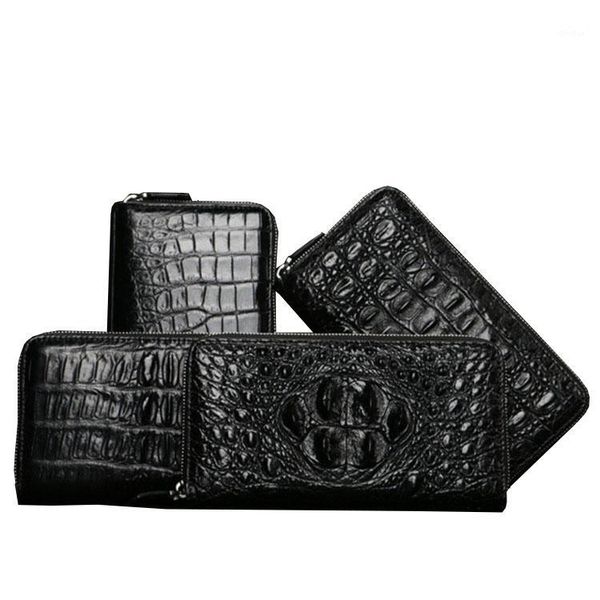 

wallets men's luxurious crocodile wallet with zipper high-quality leather fashion mini delgada dinero bolsa hombre negro corto monedero, Red;black