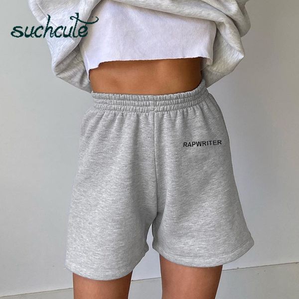 

suchcute women's shorts sweatpants casual sporty biker short cotton soft summer 2020 streetwear high waist homemade clothes c1111, Gray