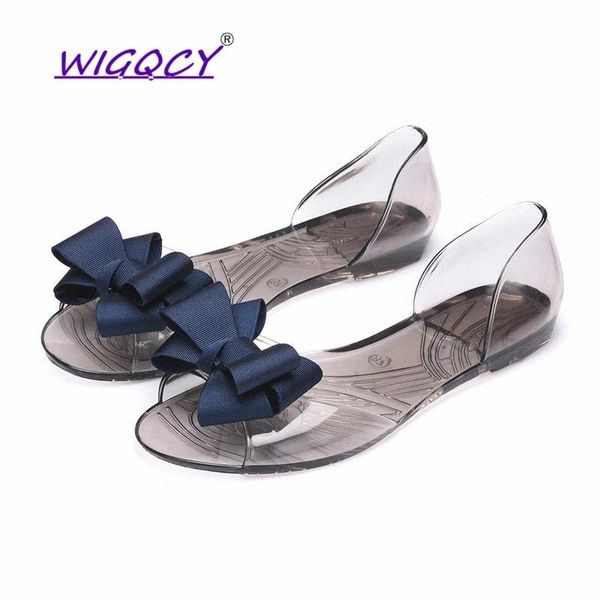 

butterfly-knot peep toe sandals women 2019 spring summer shoes women flat crystal jelly sweet transparent pregnant shoes #jq4v, Black