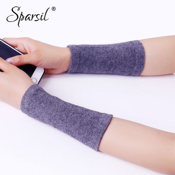 

spasril men&women cashmere knit bracer gloves solid color arm wrist warmers winter mittens 14x8 elastic sport protectors, Blue;gray