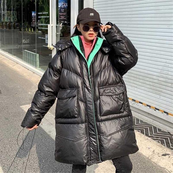 

mid-length cotton women's 2019 winter fashion new loose bright hooded long-sleeved thick warm warm cotton coat tide h009681, Black