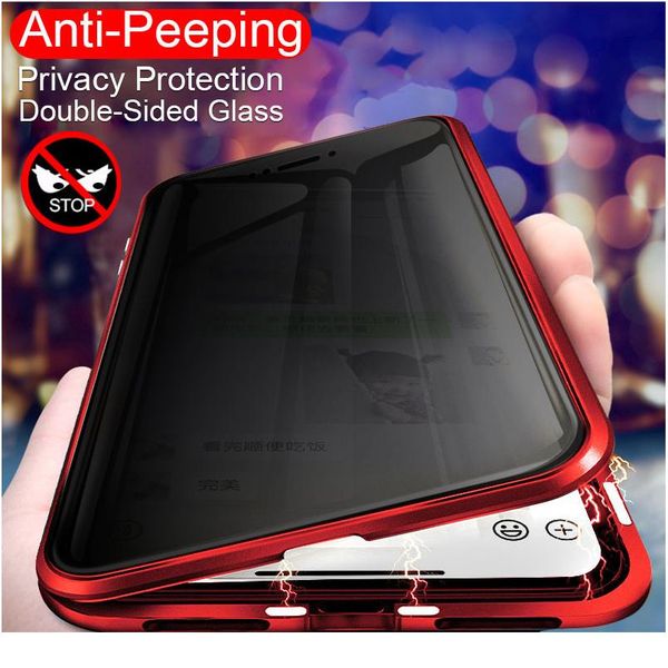 

magnetic privacy glass metal case for iphone 11 pro xs max x xr 360 anti-spy magnet case for iphon wmtyhu
