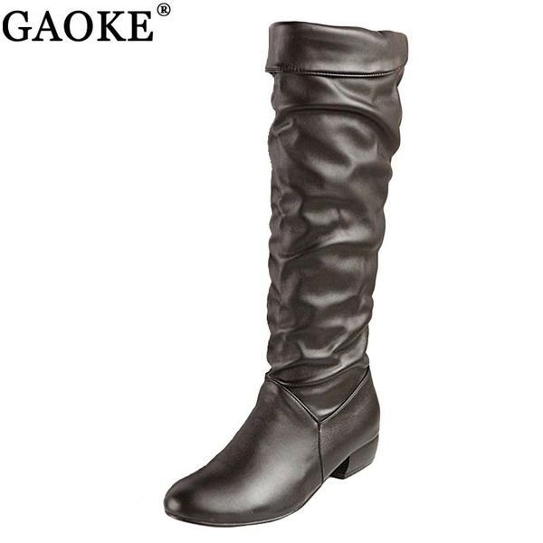 

gaoke large size 2020 new arrive knee high women boots black white brown flat heels half boots spring autumn shoes woman