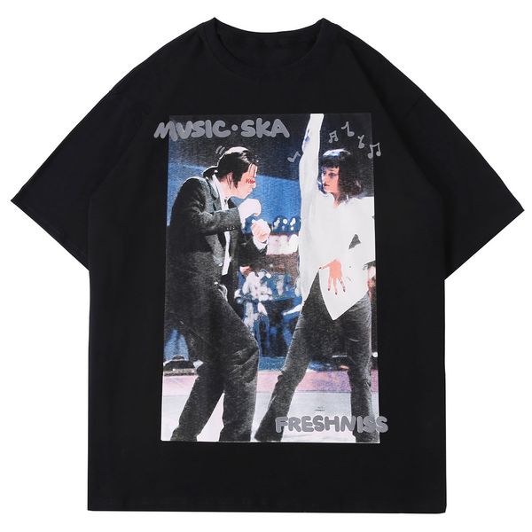 

new mens hip hop t-shirt streetwear dancing printed harajuku tshirts 2021 cotton tees summer loose short sleeve shirts black x8k6, White;black