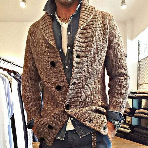 

men's cardigan knitted solid color stylish vintage style long sleeve sweater cardigans v neck fall winter brown 84kd#, White;black