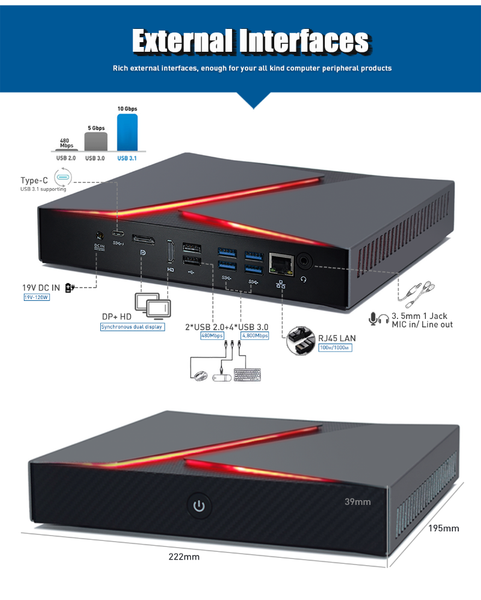 

gaming computer mini pc intel core i9 8950hk uhd graphics 630 nvidia geforce gtx 1650 4gb gddr5 dual display htpc hdmi dp usb-c