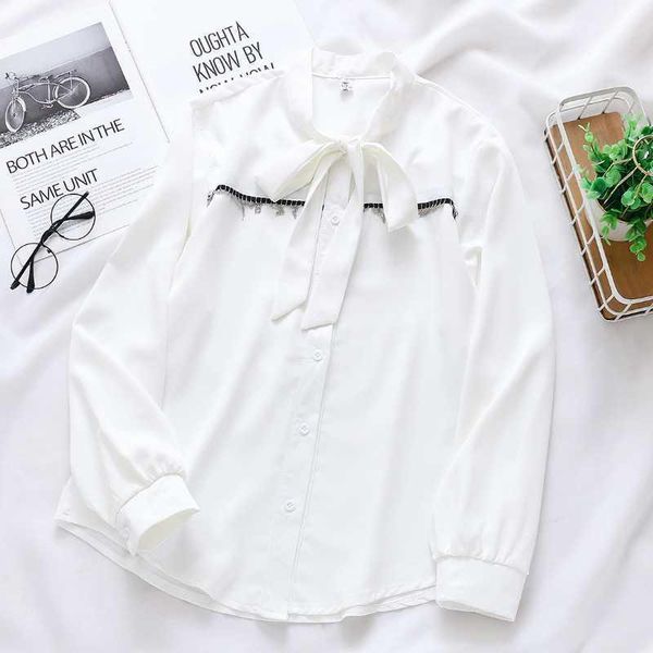

blusas mujer de moda 2020 bow collar chiffon white blouse shirt women long sleeve blouse women womens and blouses c7671