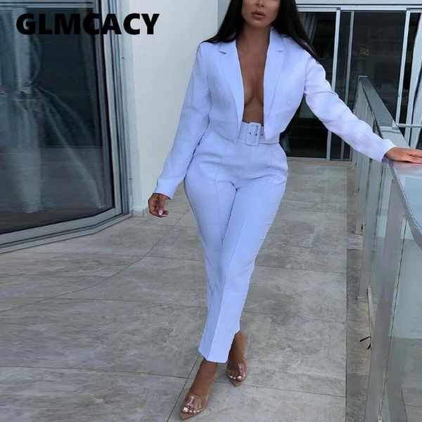 

women spring autumn office ladies elegant plain blazer suits sets long pants and blazers sets chic streetwear t200716, White