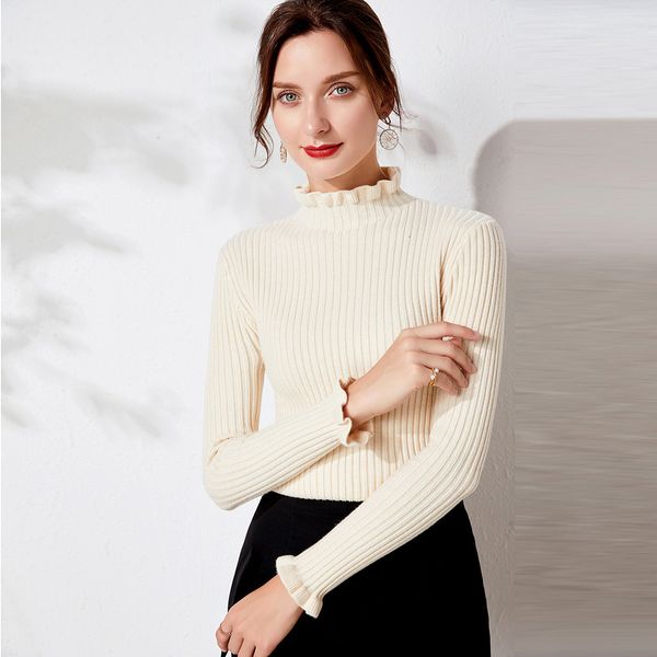 

2021 new beading autumn winter thick pullovers women long sleeve casual turtleneck warm cute sweater knit jumpers ywyx, White;black