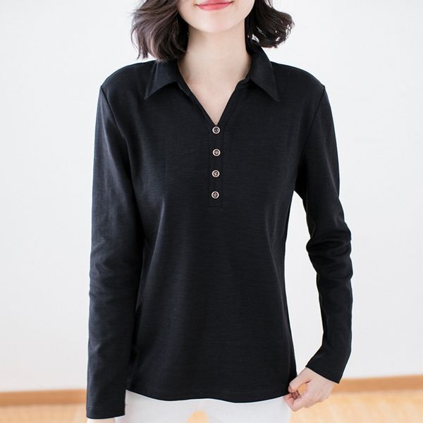 

women's clothing 2020 autumn new t-shirt korean version large loose lapel middle aged mother cotton long sleeve t-shirt bottoming woman, White