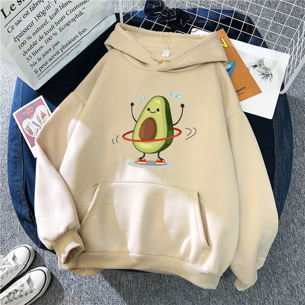 

hoodies sporty cartoon avocado print warm new sweatshirt woman with hood punk kpop womens clothing loose fleece hoodie women, Black