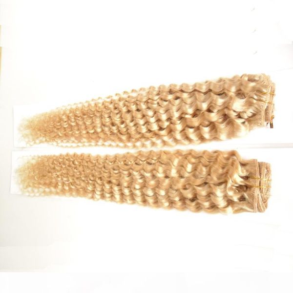 

brazilian kinky curly hair extension 2 piece human hair weave bundles #613 bleach blonde 200g 100% human hair weave remy 10-26inch, Black