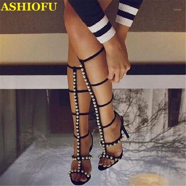 

ashiofu handmade ladies high heel sandals string-beading party prom summer shoes club evening fashion sandals shoes1, Black