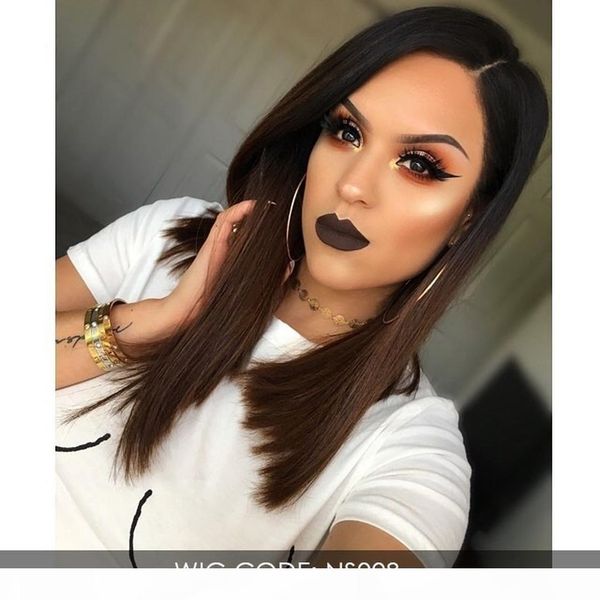 

full lace long human hair wigs ombre dark brown straight brazilian virgin hair 150 density natural hairline glueless preplucked, Black;brown