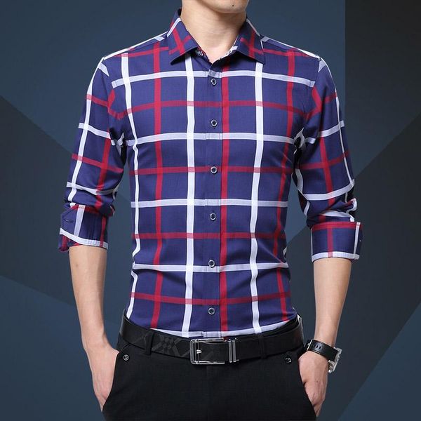 

men's casual shirts classic men dress long sleeve plaid size s  l xl 2xl 3xl 4xl 5xl fashion business banquet mens shirt, White;black