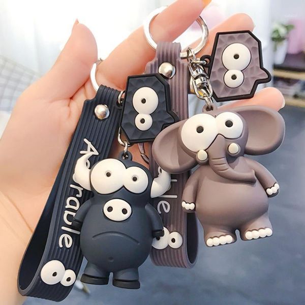 

ugly cute big eye bull and elephant keychain cartoon animal key chain ring elephant pendant women girl gifts1, Silver