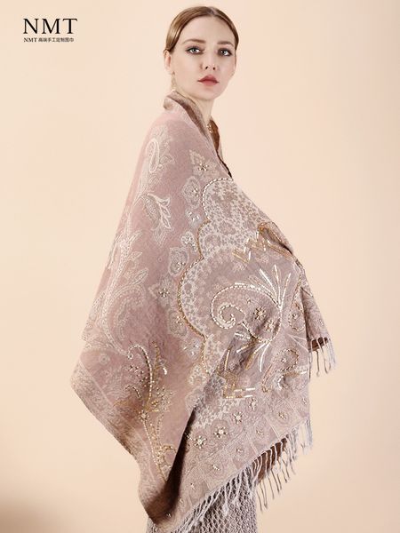 

осень и зима теплой шерсти шарфа женской универсального cheongsam платье шаль индийских руки вышитых цвета шампанского, Blue;gray