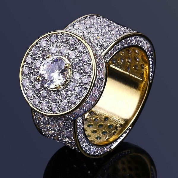 

new gold jewelry hop mens fashion hip iced out crystal gemstone simulation diamond rings for men, Golden;silver