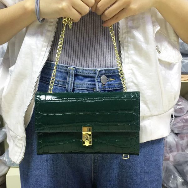 

fashion women loved crocodile shoulder bag genuine leather light blue clutch wallet chain summer ladies evening party bag