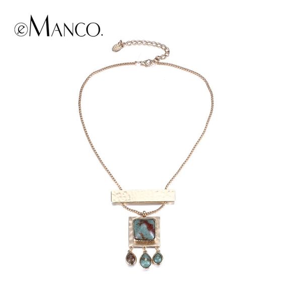 

emanco ethnic vintage geometric water drop choker necklaces & pendants for women stones metal chain gold-color brand jewelry y200323, Silver