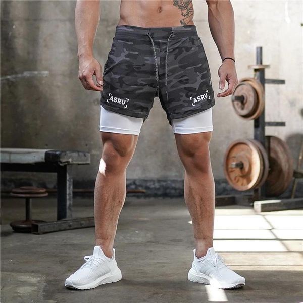 

men's casual shorts 2 in 1 running shorts quick drying sport gyms fitness bodybuilding workout built-in pockets short men1, White;black